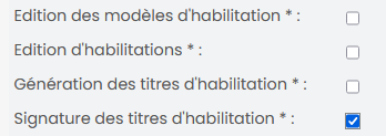 Page de configuration des profils de gestion des habilitations Les profil de gestion des habilitations